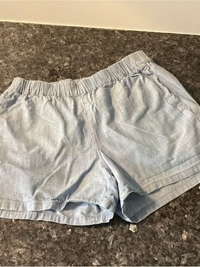 Madewell Light Blue High-Waist Elastic Waistband Shorts